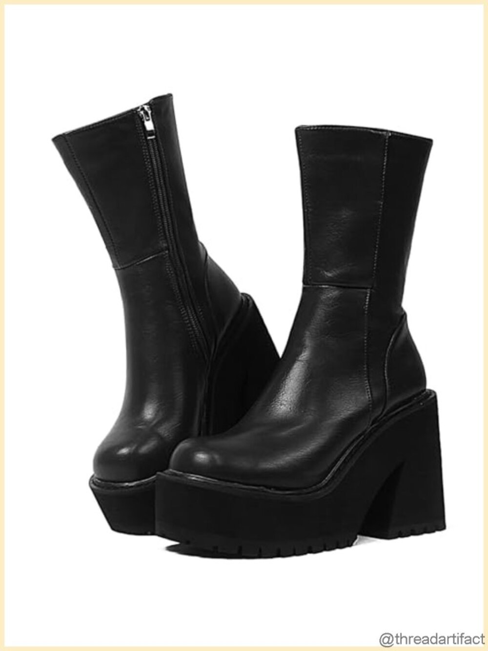 Women's Chunky Block Heel Platform Ankle Boots Faux Leather Round Toe Booties